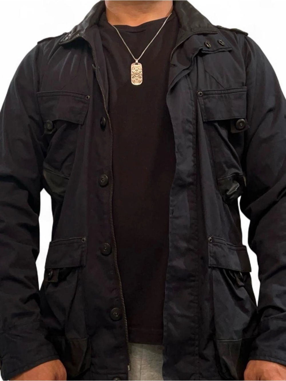 G-Star RAW Navy Multi-Pocket Coated Trim Utility Field Jacket M